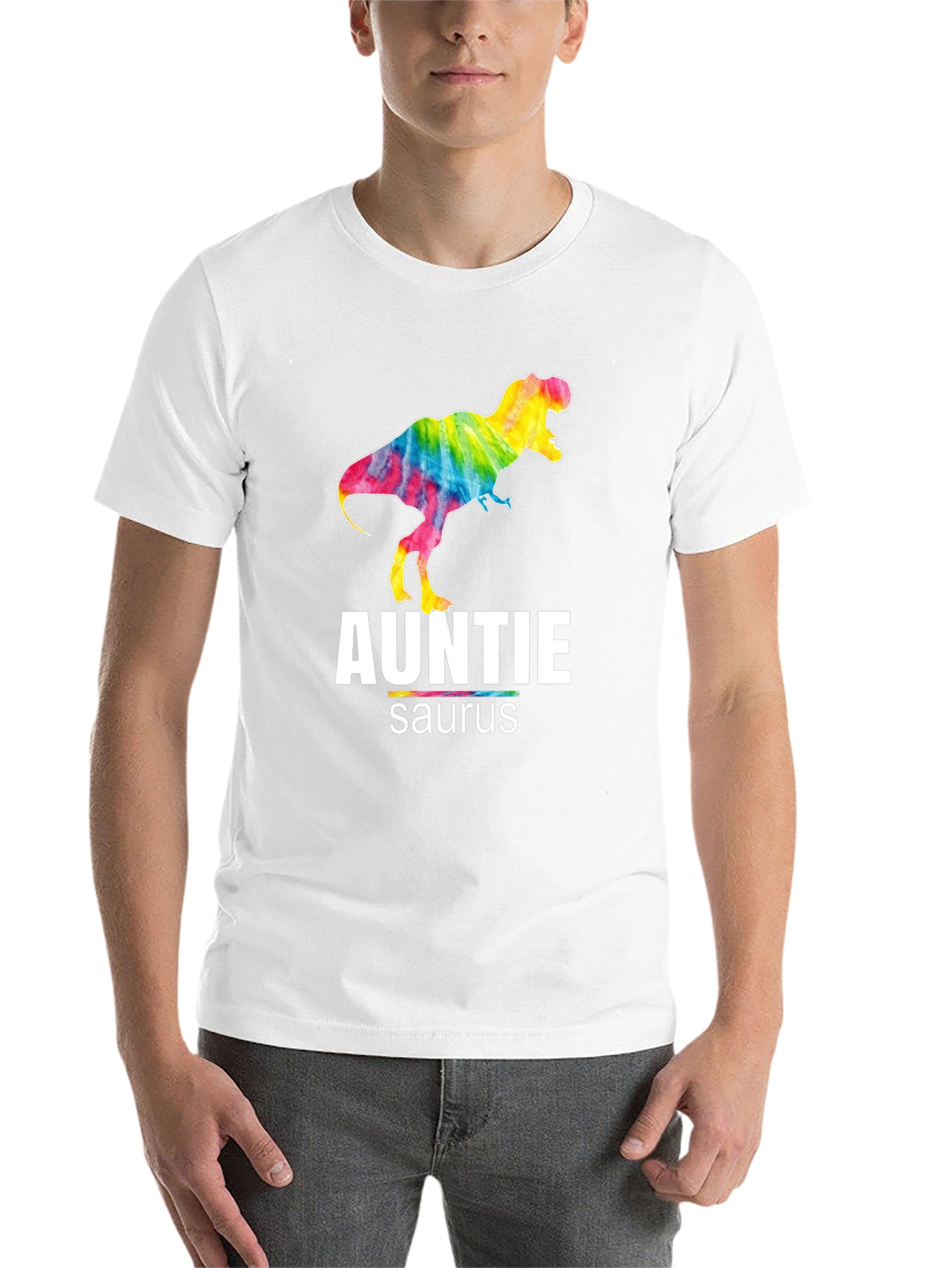 Black Auntie Saurus T-Rex Tie Dye Graphic T-Shirt view 14