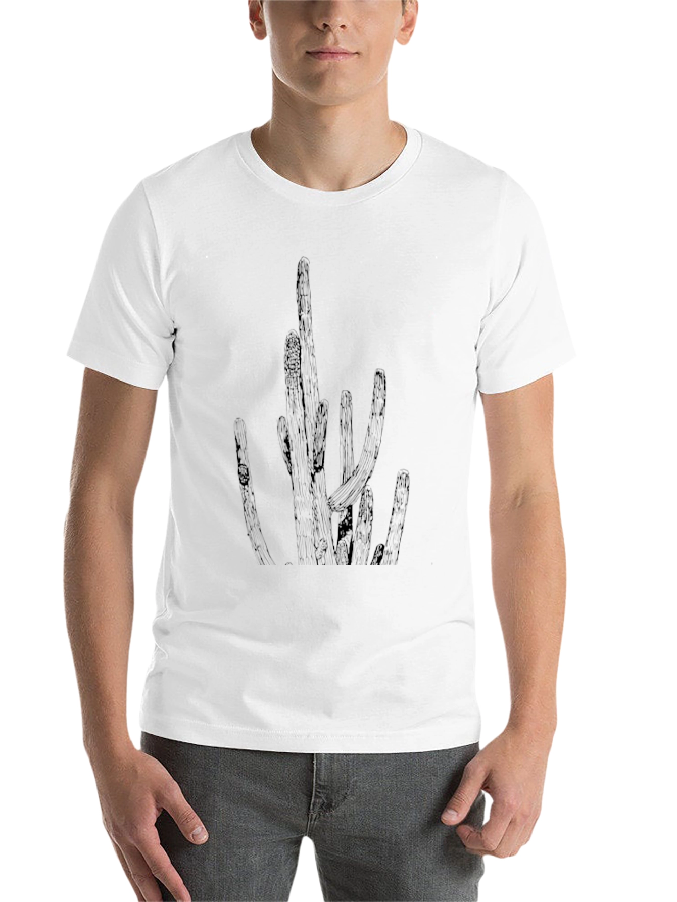 Black Cactus Print Crew Neck T-Shirt - Black view 14