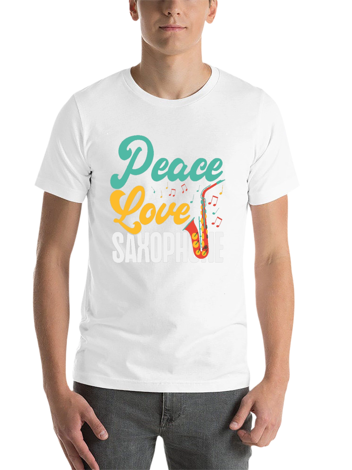 Black Peace Love Saxophone T-Shirt - Music Lover Tee view 14