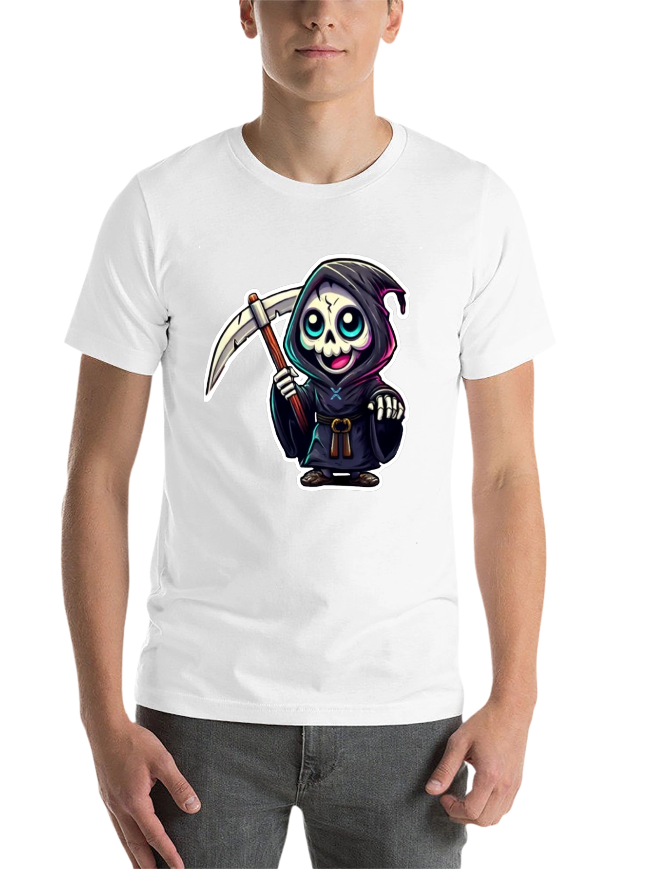 Black Grim Reaper Cartoon Graphic Black T-Shirt view 14