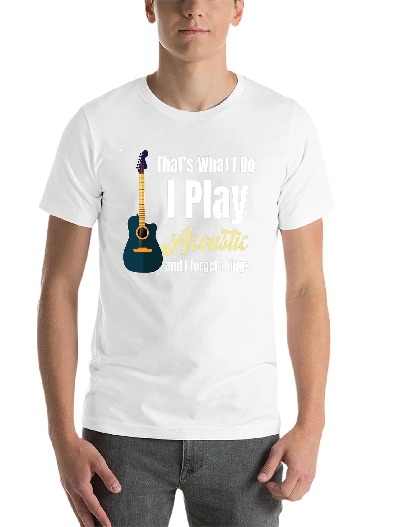 Black Acoustic Guitar Player Black T-Shirt view 14