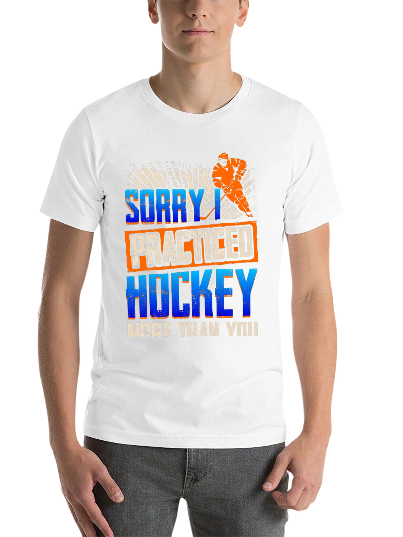 Black Funny Hockey T-Shirt - "Sorry I Practiced" view 14