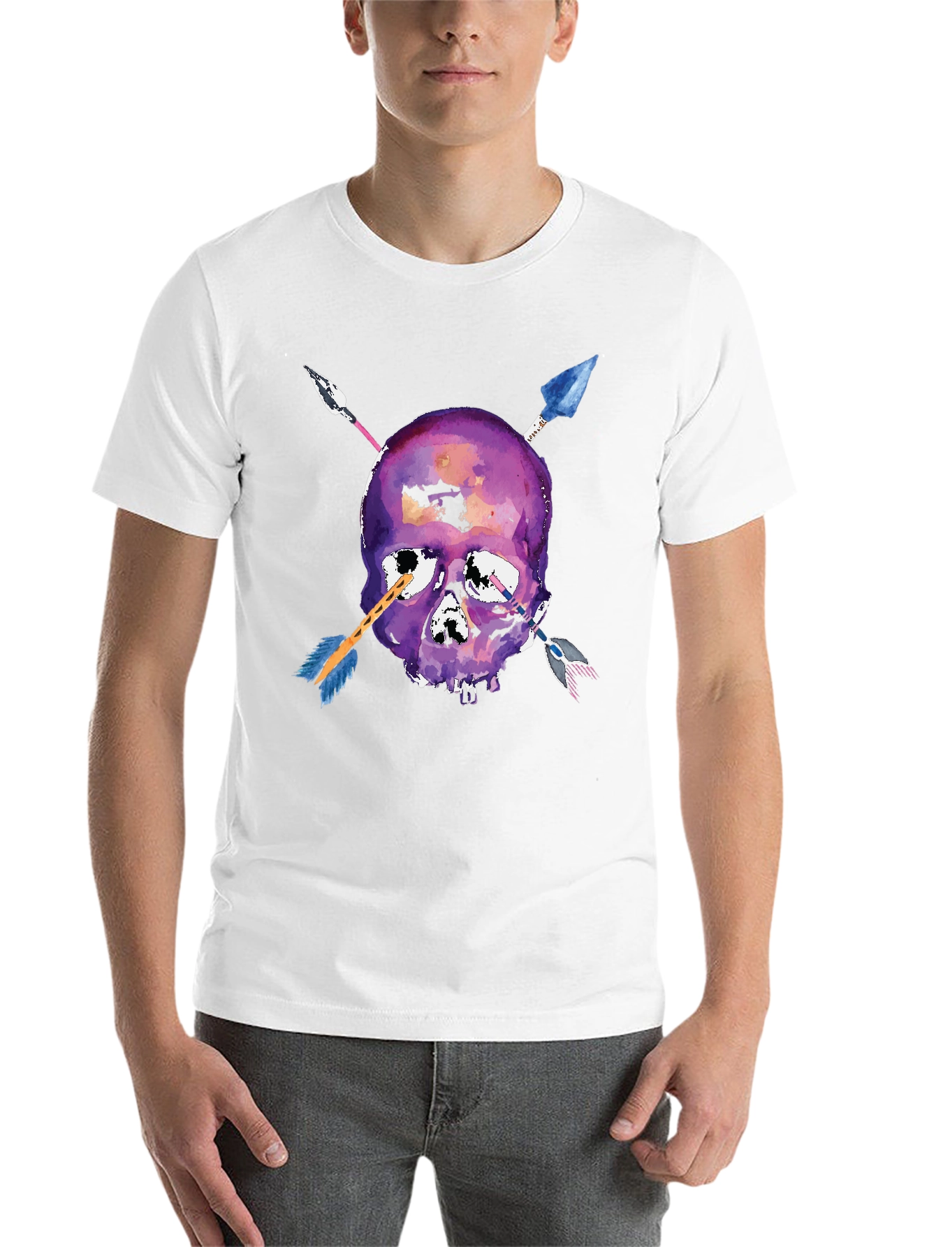 Black Skull Arrows T-Shirt - Unique Watercolor Style view 14