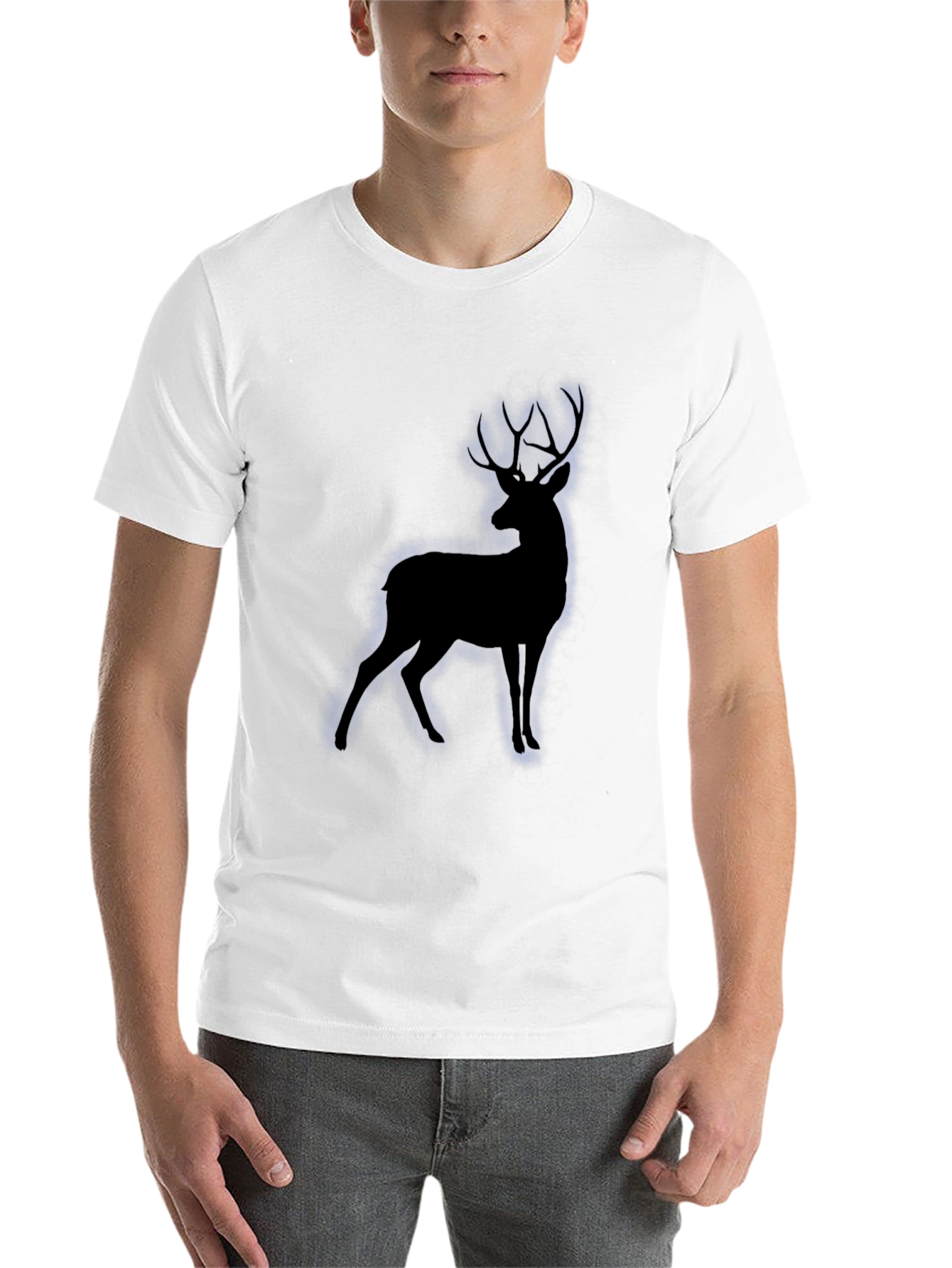 Black Men's Black T-Shirt with Deer Silhouette view 14