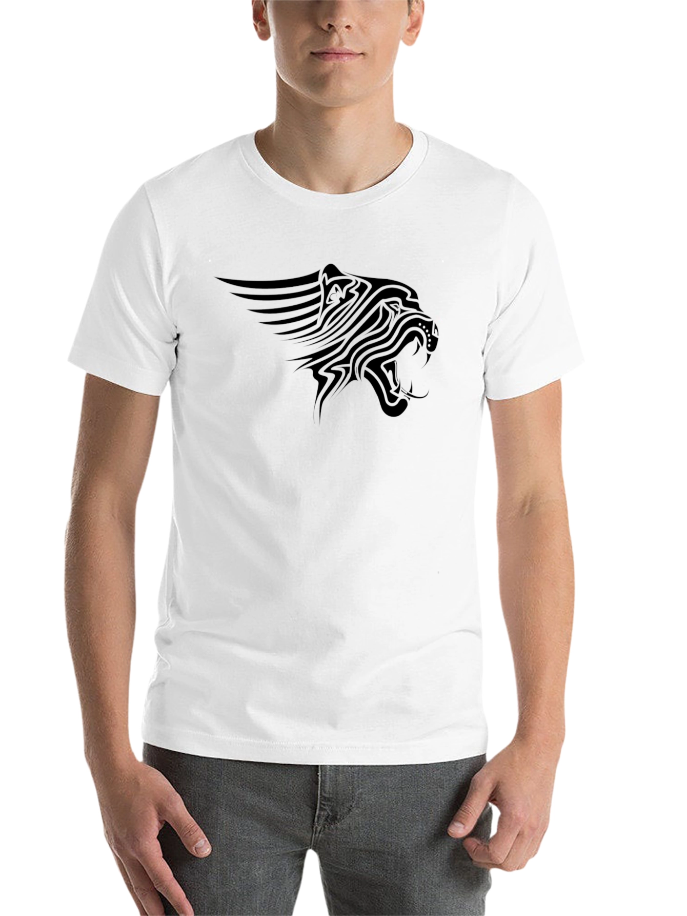 Black Black T-Shirt with Tribal Lion Graphic view 14