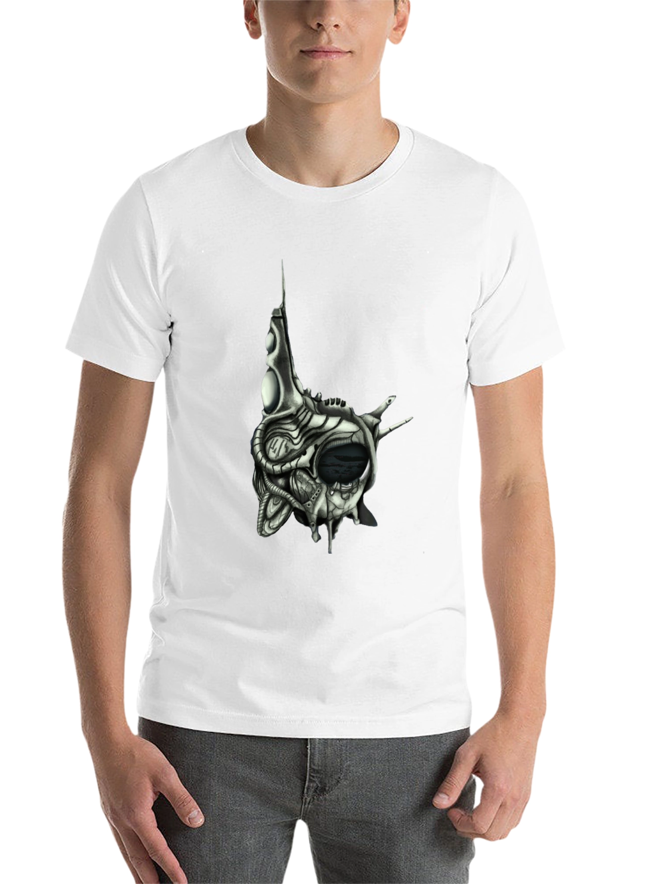 Black Cybernetic Skull T-Shirt - Dark Sci-Fi Style view 14