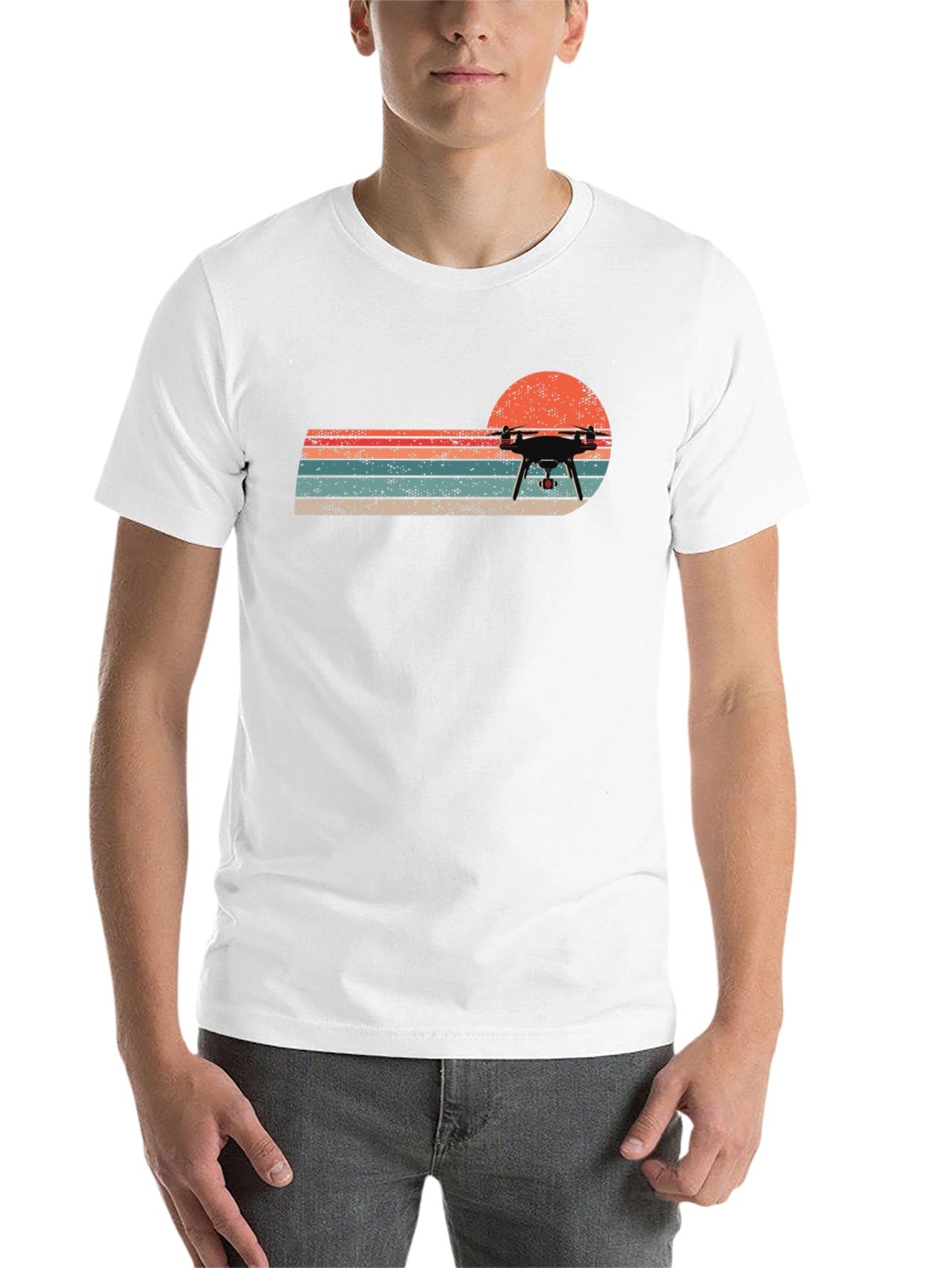 Black Retro Drone Sunset T-Shirt - Cool Graphic Tee view 14