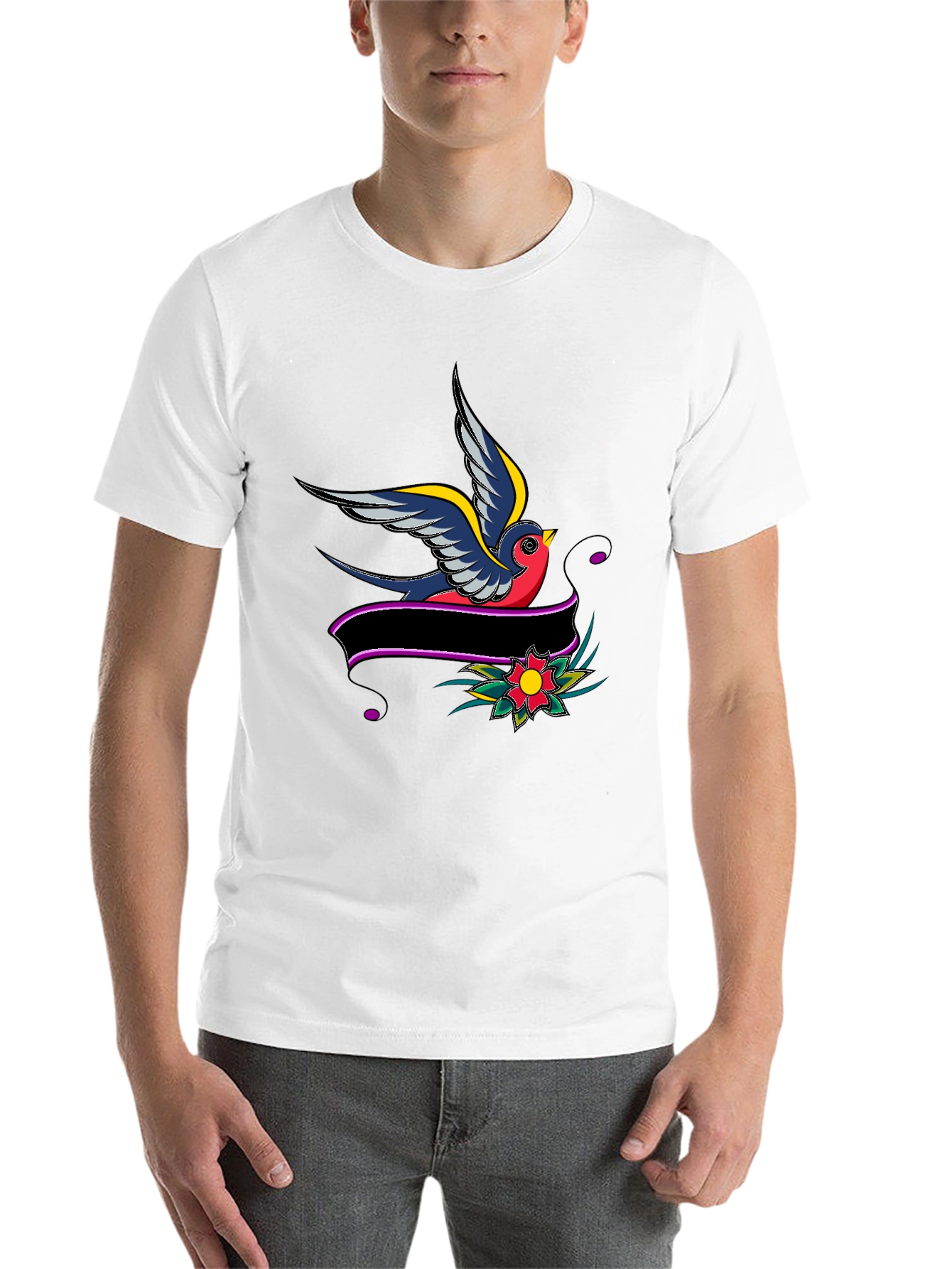Black Swallow & Banner Graphic Black T-Shirt view 14