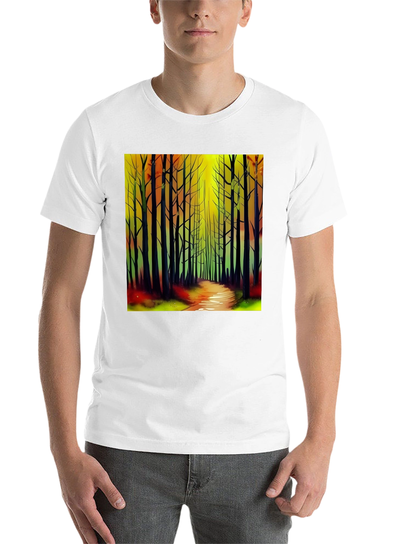 Black Abstract Forest Print Black T-Shirt view 14
