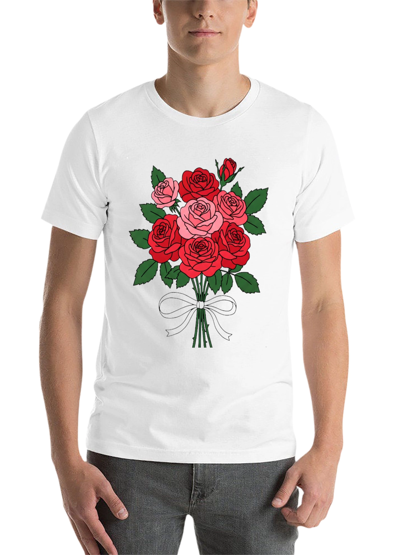 Black Floral Bouquet T-Shirt: Roses and Bow view 14