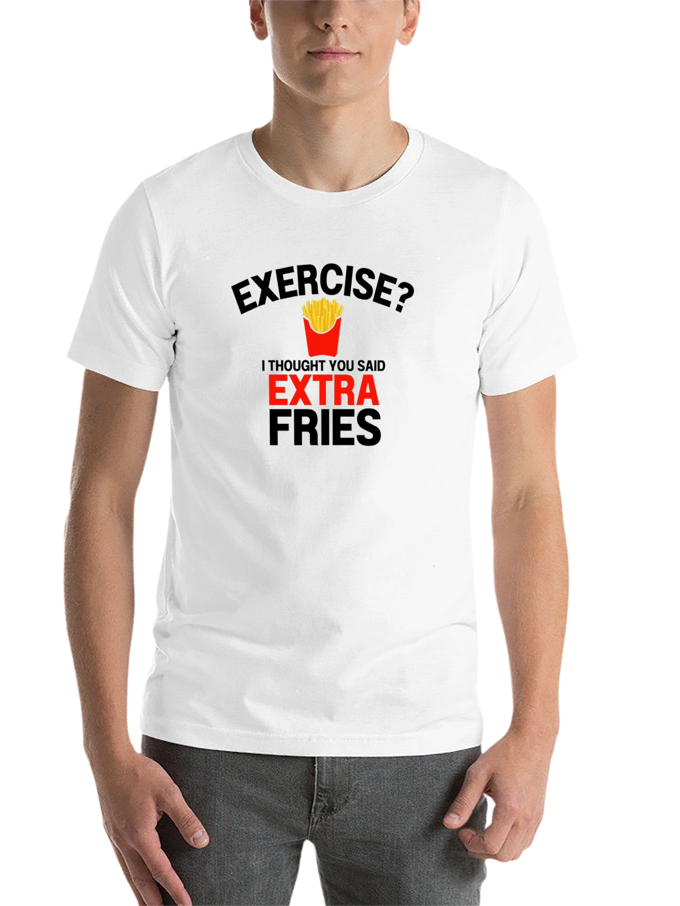 Black Funny "Extra Fries" Graphic Tee - Black view 14