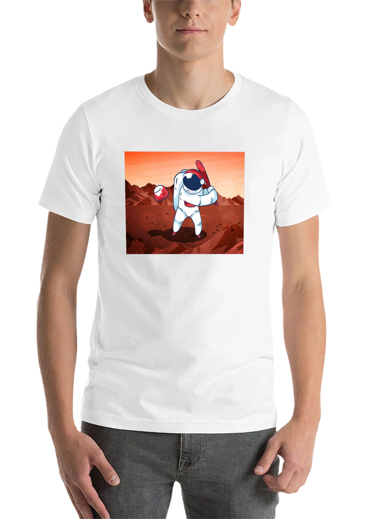Black Astronaut Baseball on Mars Graphic T-Shirt view 14