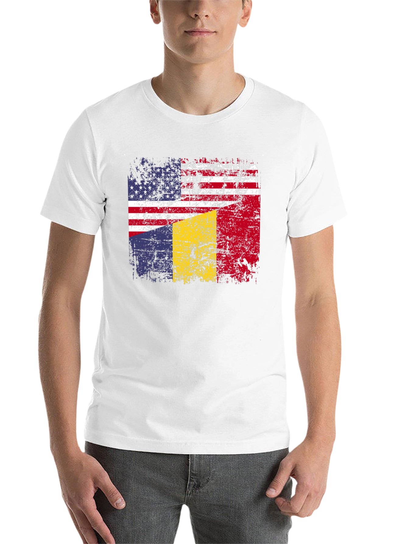 Black USA & Romania Flag T-Shirt view 14
