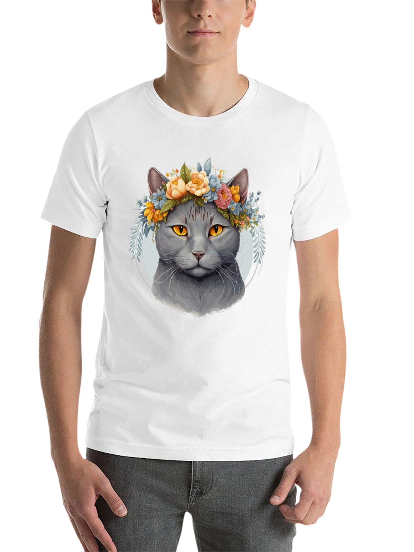 Black Cat Flower Crown Graphic Tee - Unique Style view 14