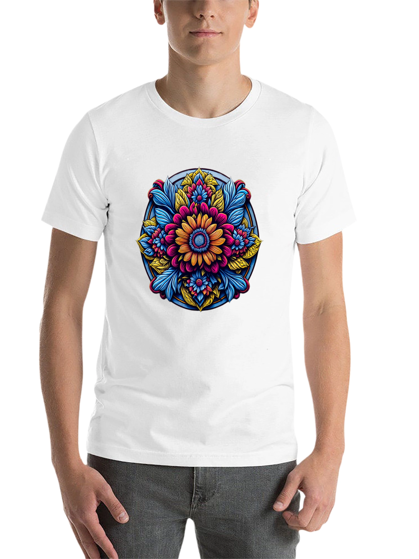 Black Floral Mandala Graphic Black T-Shirt view 14