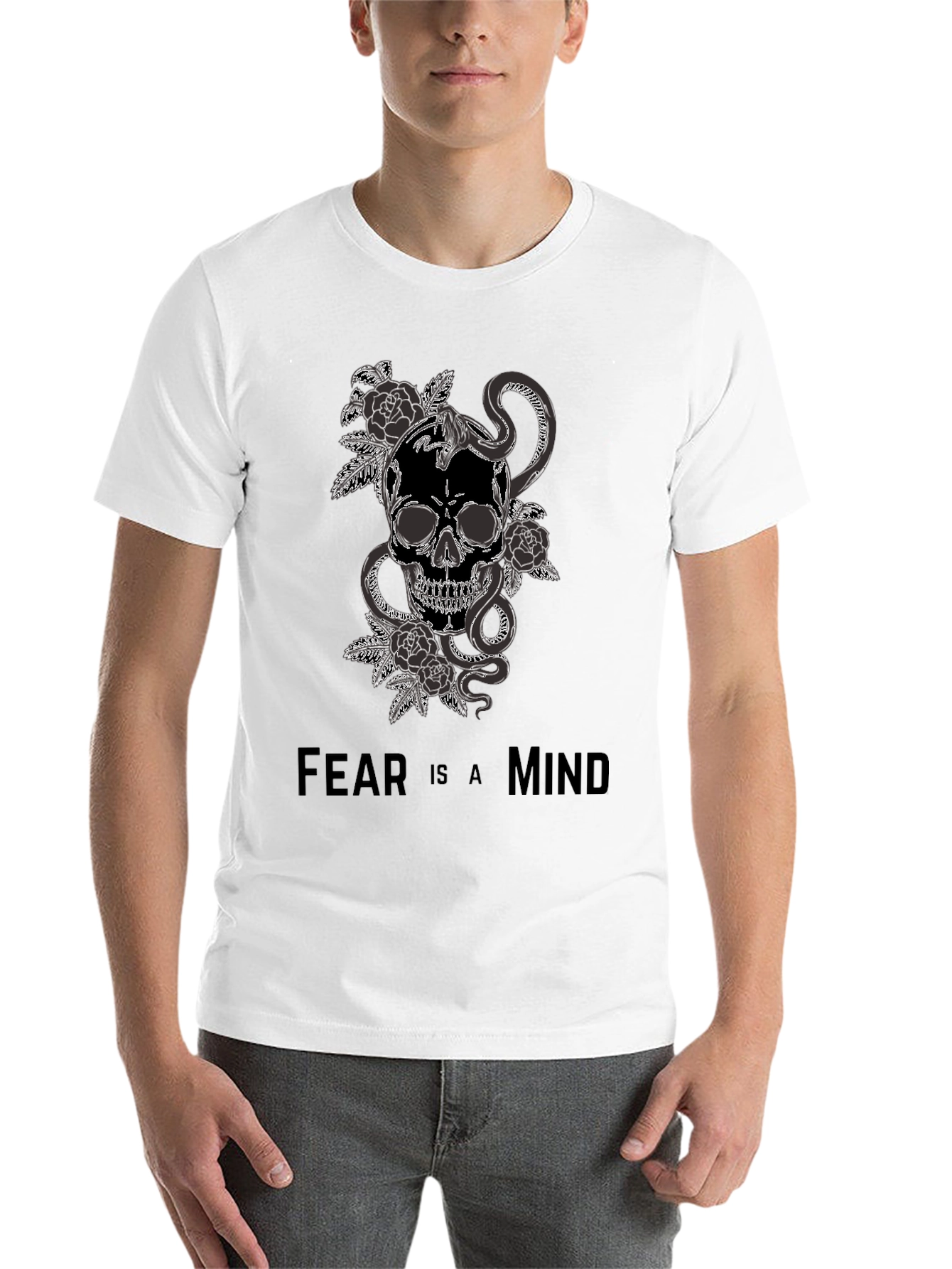 Black Skull Snake and Roses Graphic T-Shirt - Fear is a Mind view 14