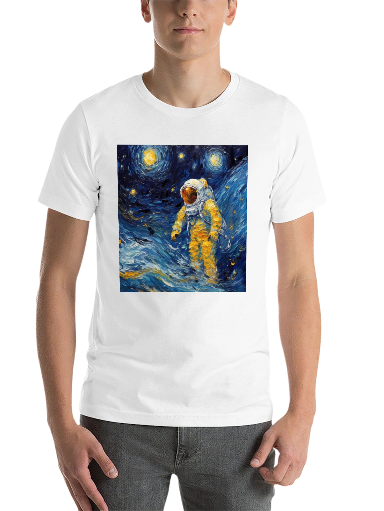 Black Starry Night Astronaut Graphic Tee view 14