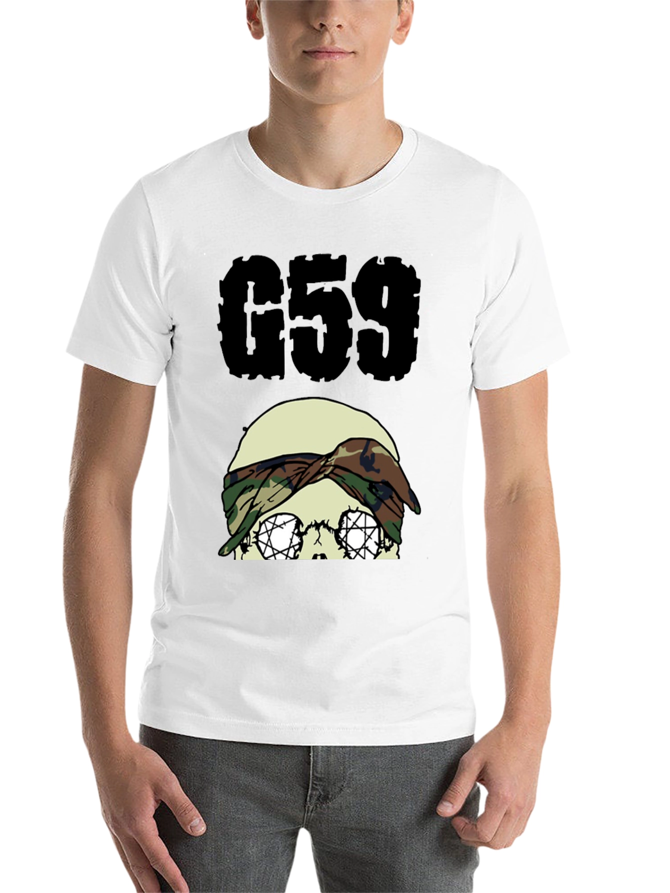 G59 Skull Camo Headband Black Graphic Tee - 14