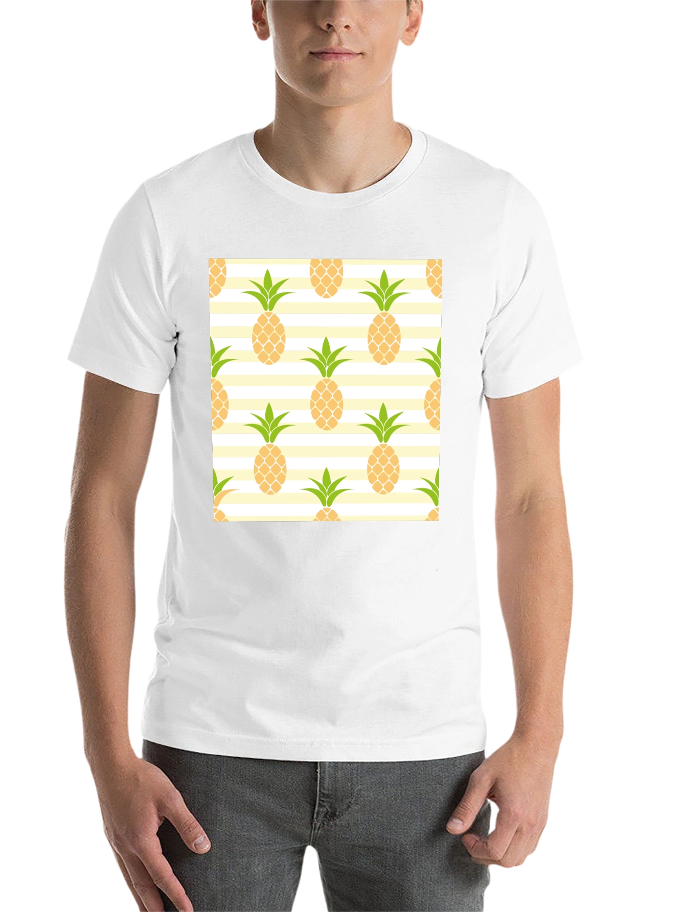 Black Pineapple Print Men's Tee view 14