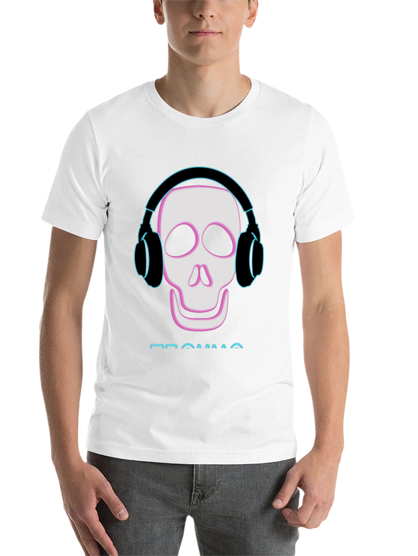 Black Skull with Headphones Black T-Shirt view 14