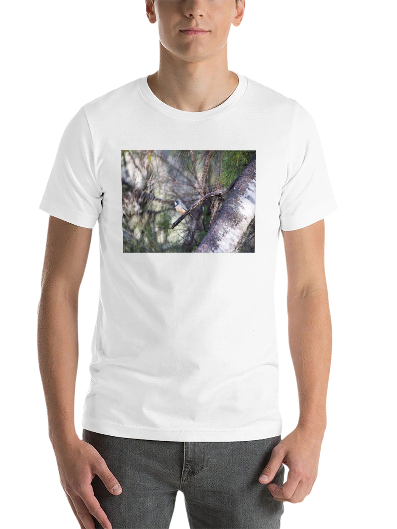 Black Bird on Branch Black T-Shirt view 14