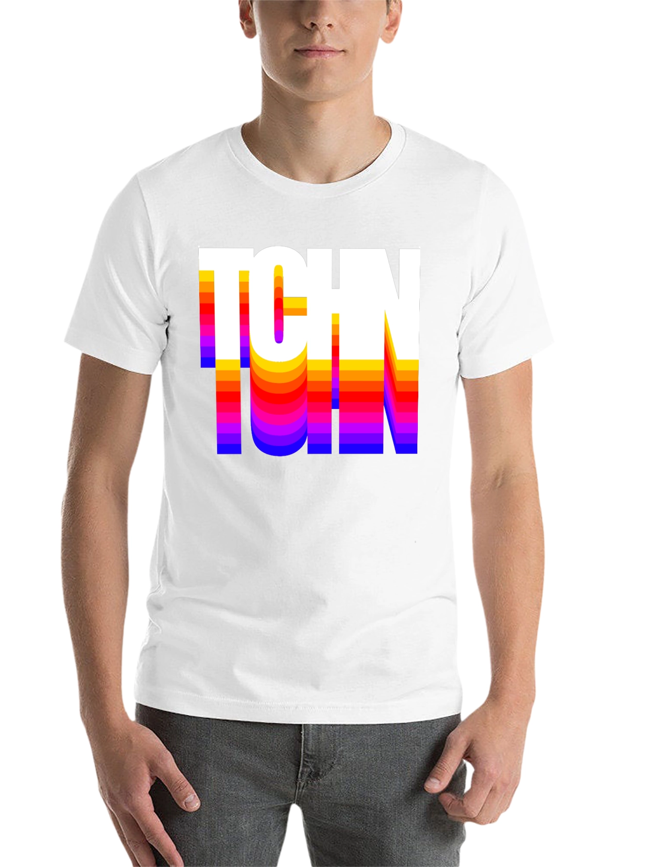 Black Retro TCHN Graphic Tee - Stylish Crew Neck T-Shirt view 14