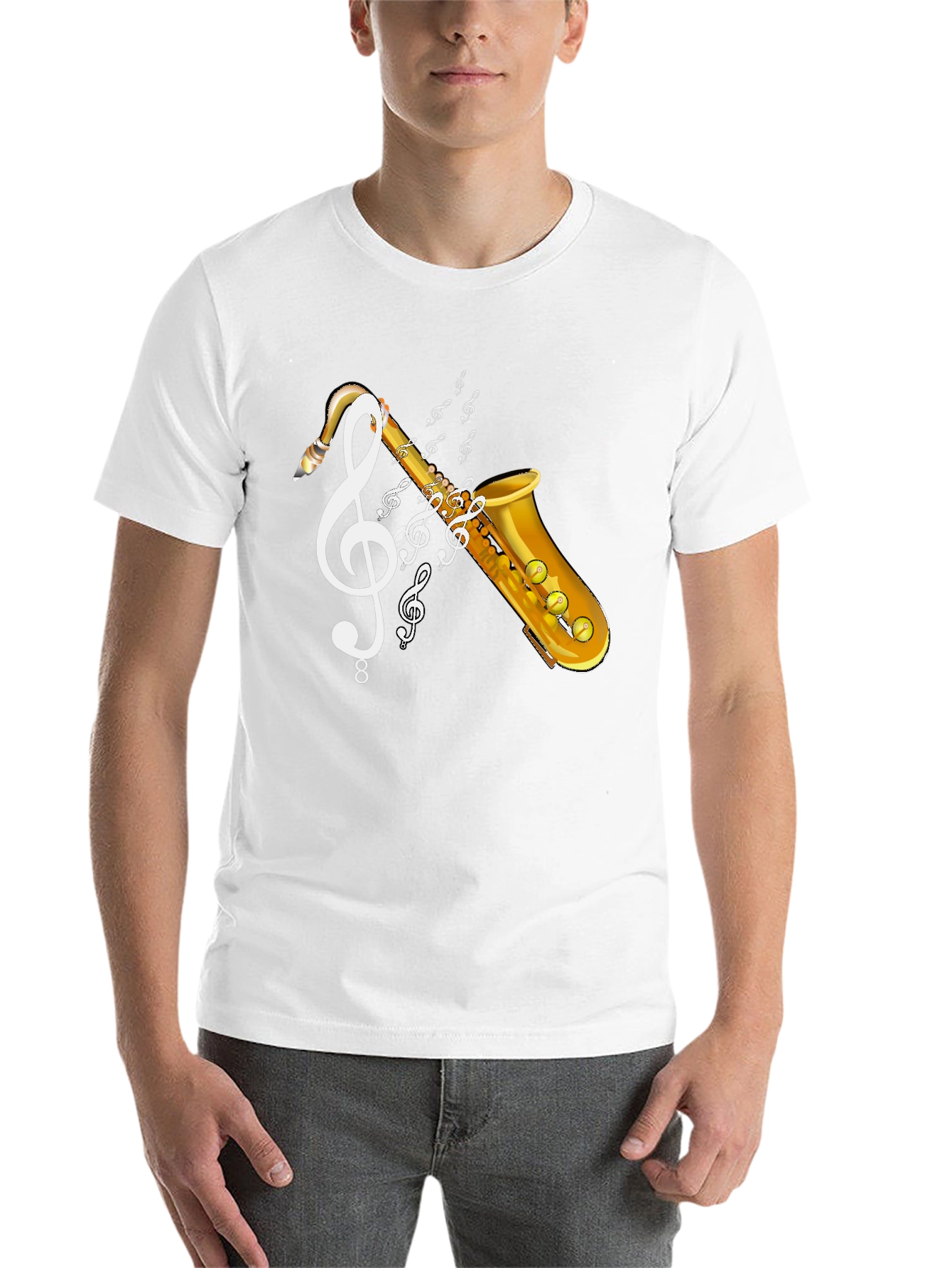Black Saxophone Music T-Shirt - Musical Clef Design view 14