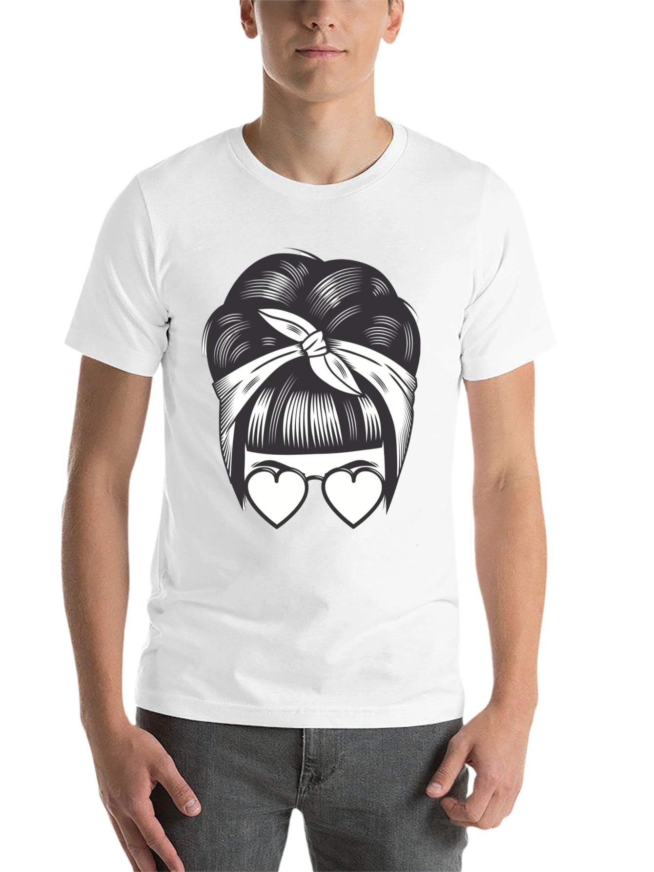Black Bandana Bun & Heart Glasses Graphic T-Shirt view 14