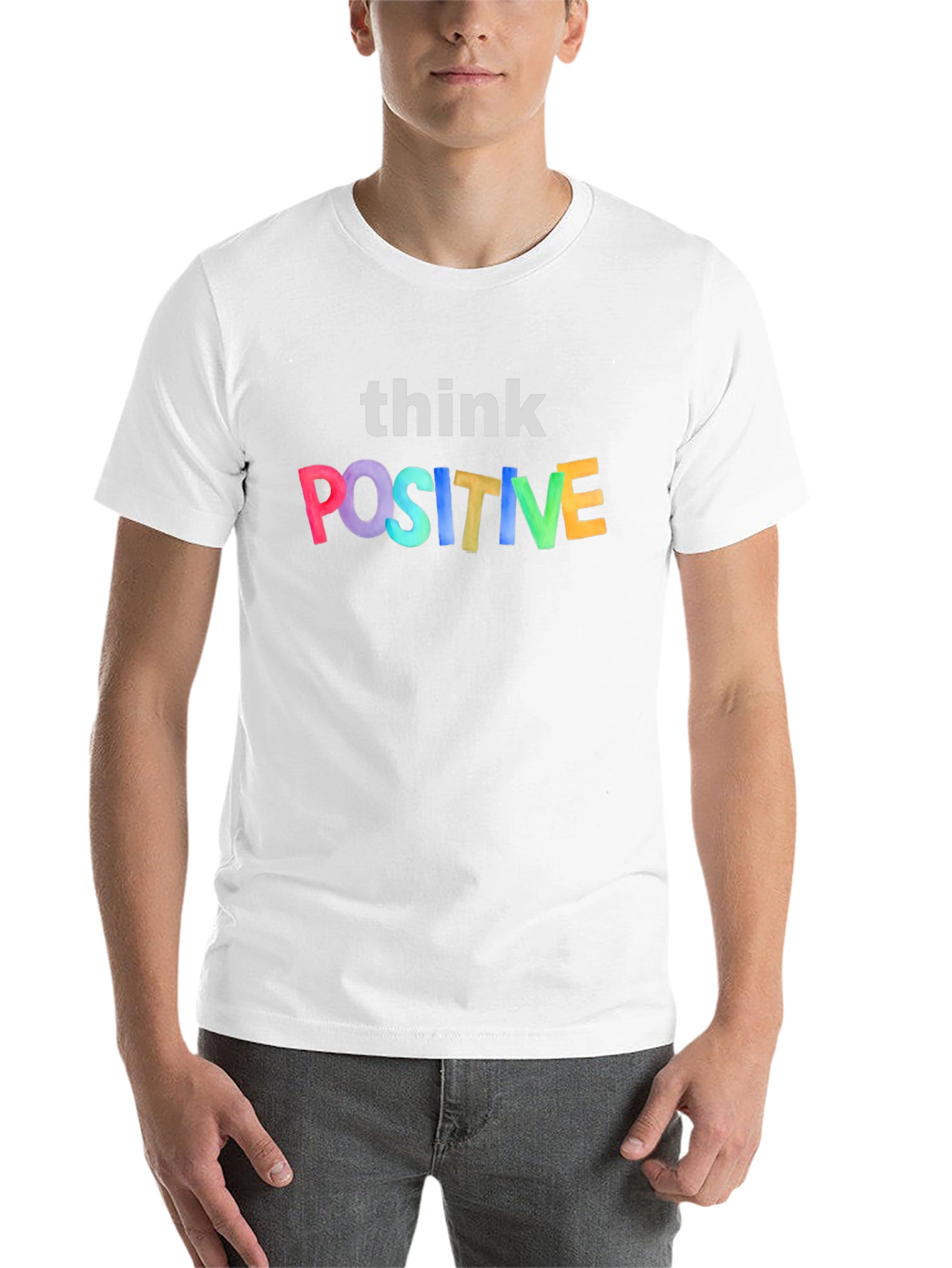 Black Think Positive Graphic Tee - Black Unisex T-Shirt view 14