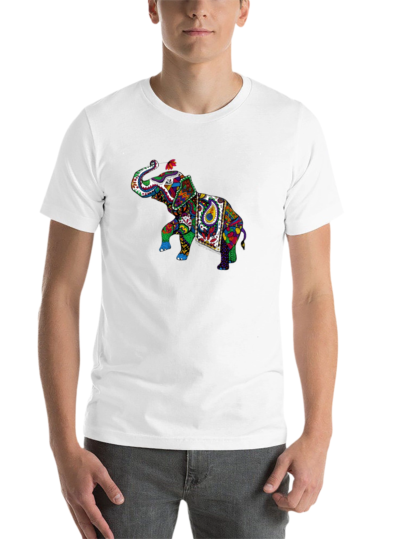 Black Colorful Elephant Graphic Tee - Black view 14
