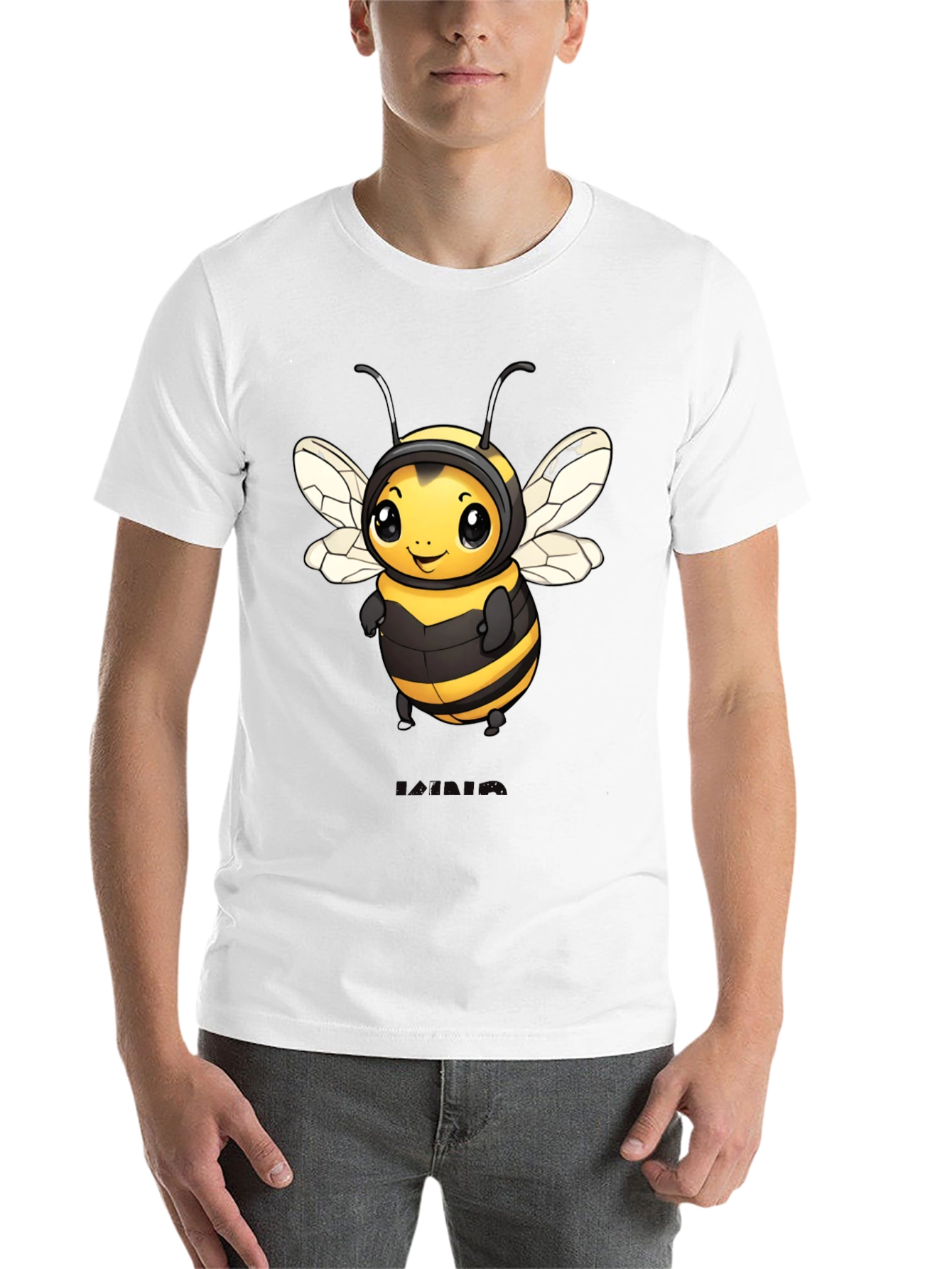 Black Cute Bee Graphic Black T-Shirt view 14