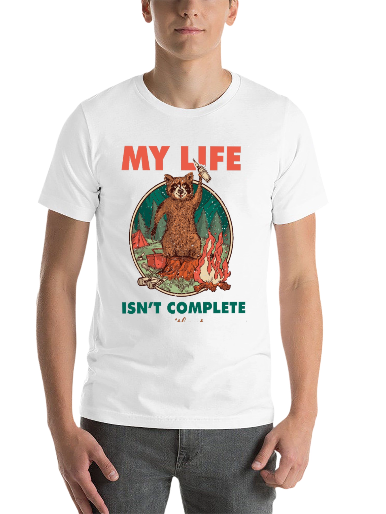 Black My Life Isn't Complete Raccoon Camping T-Shirt view 14