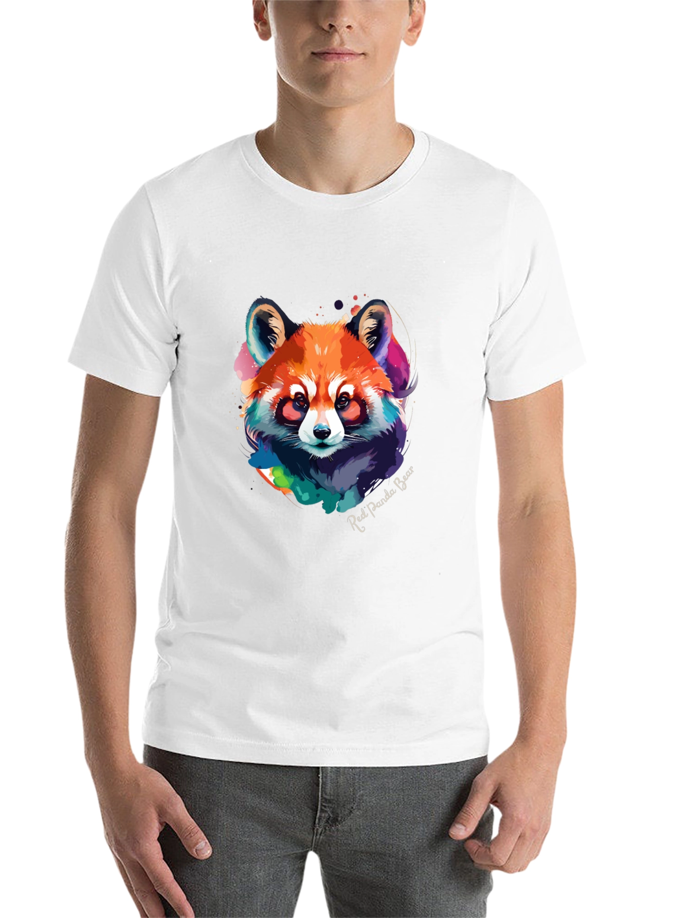 Black Red Panda Bear Graphic Tee - Watercolor Design view 14