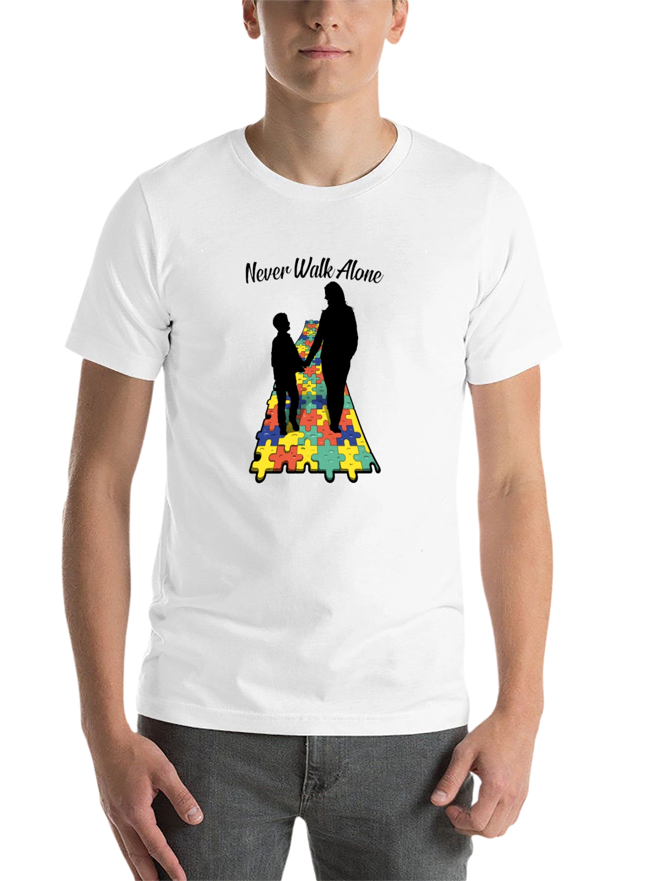 Black Never Walk Alone Autism Puzzle T-Shirt view 14