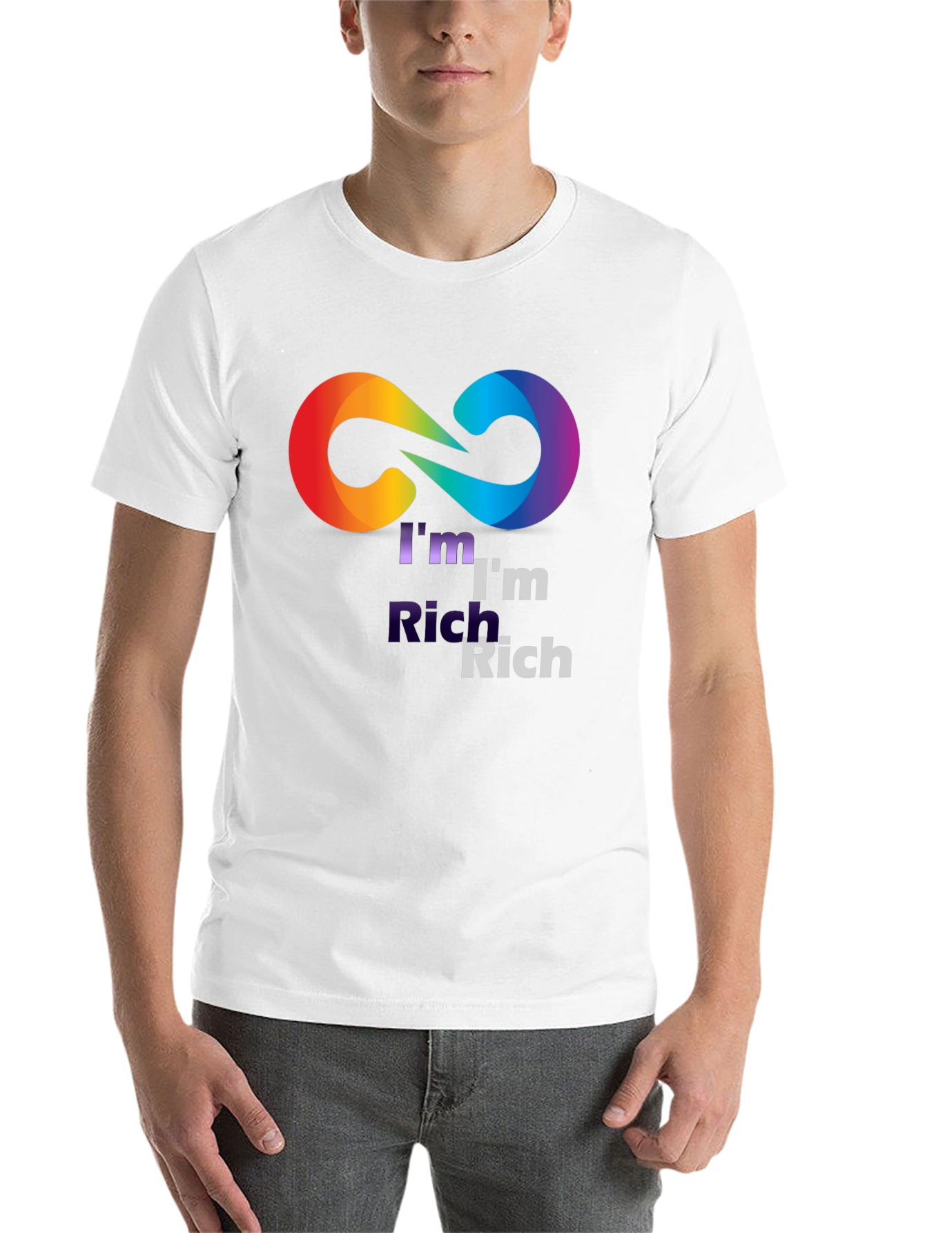 Black I'm Rich Rainbow Infinity Symbol Black T-Shirt view 14
