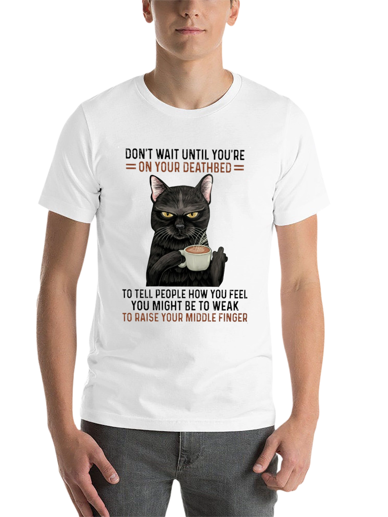 Black Sarcastic Cat Middle Finger T-Shirt view 14