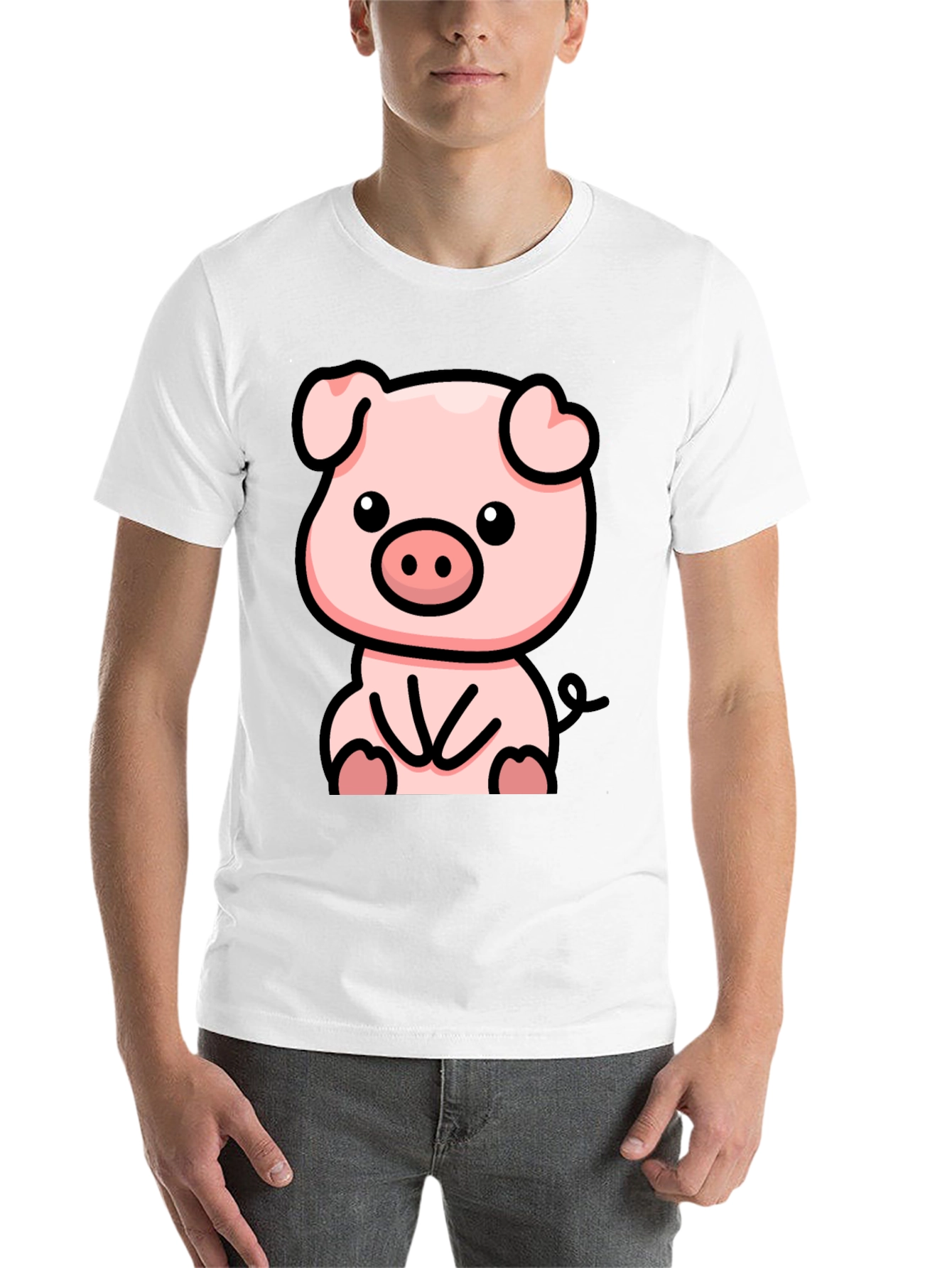 Black Cute Cartoon Pig Black T-Shirt view 14