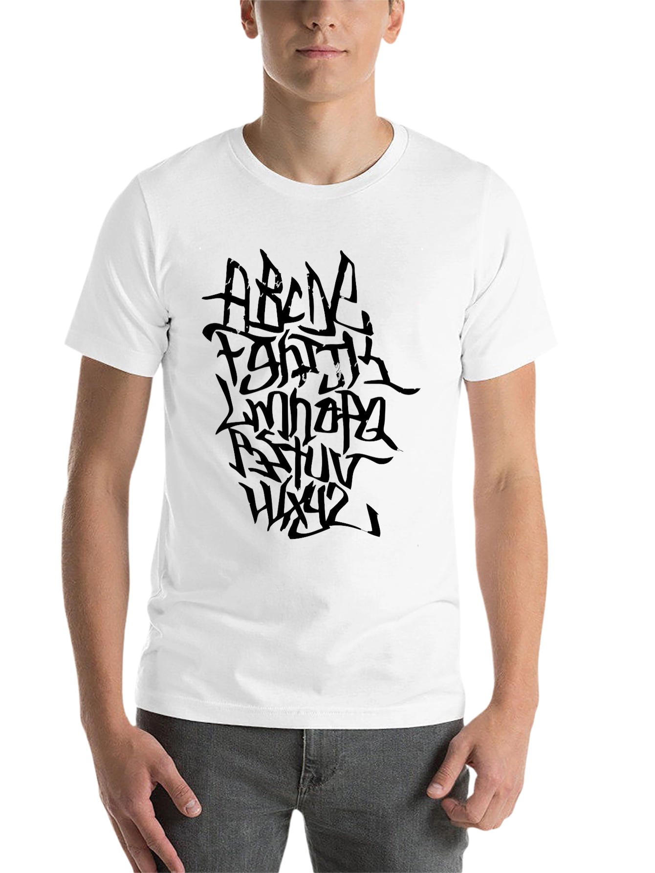 Black Graffiti Alphabet Black T-Shirt view 14
