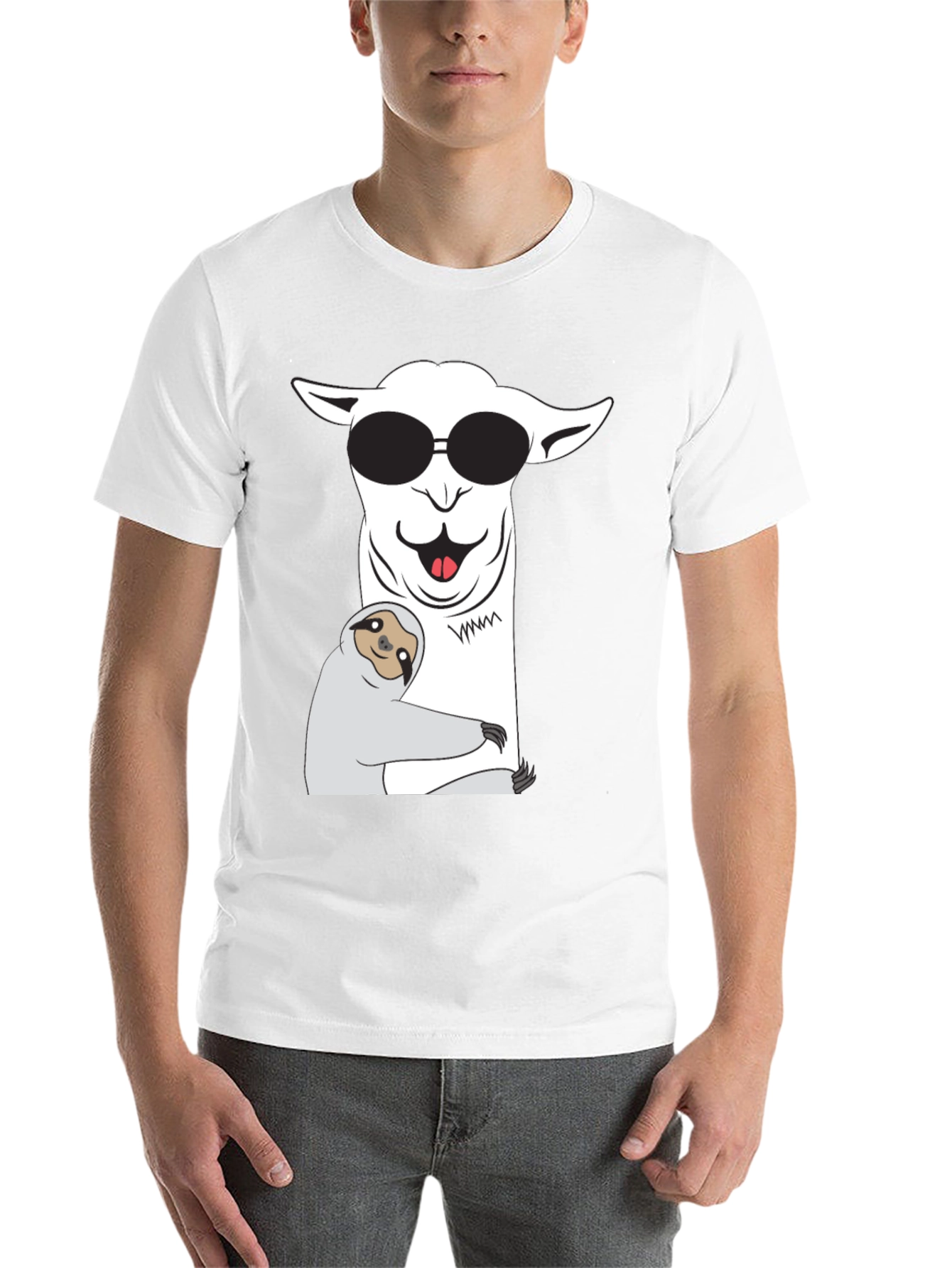 Black Cool Llama & Sloth T-Shirt - Funny Graphic Tee view 14