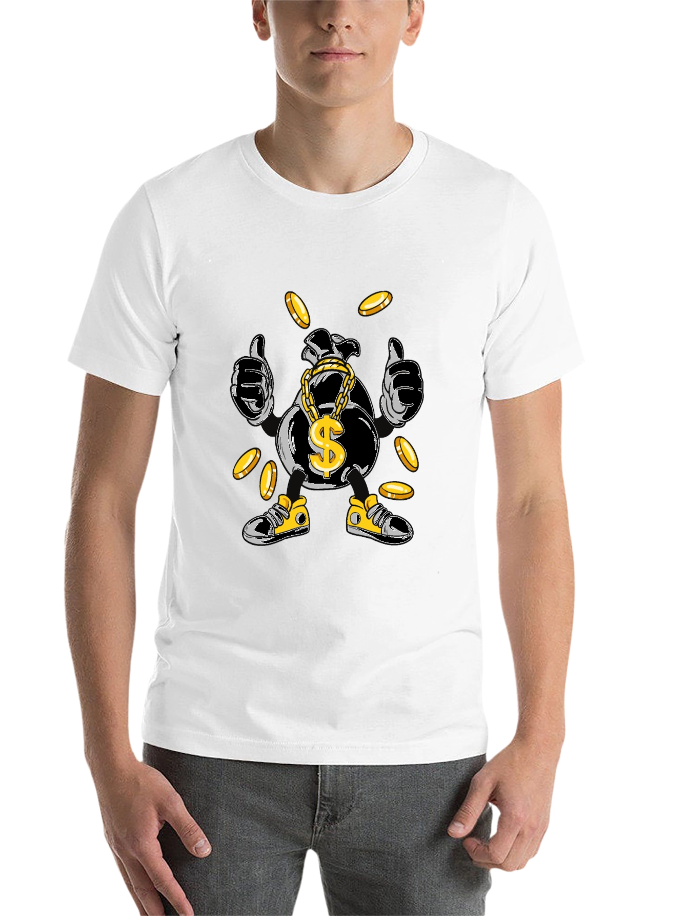 Black Money Bag Cartoon Graphic Tee - Black view 14