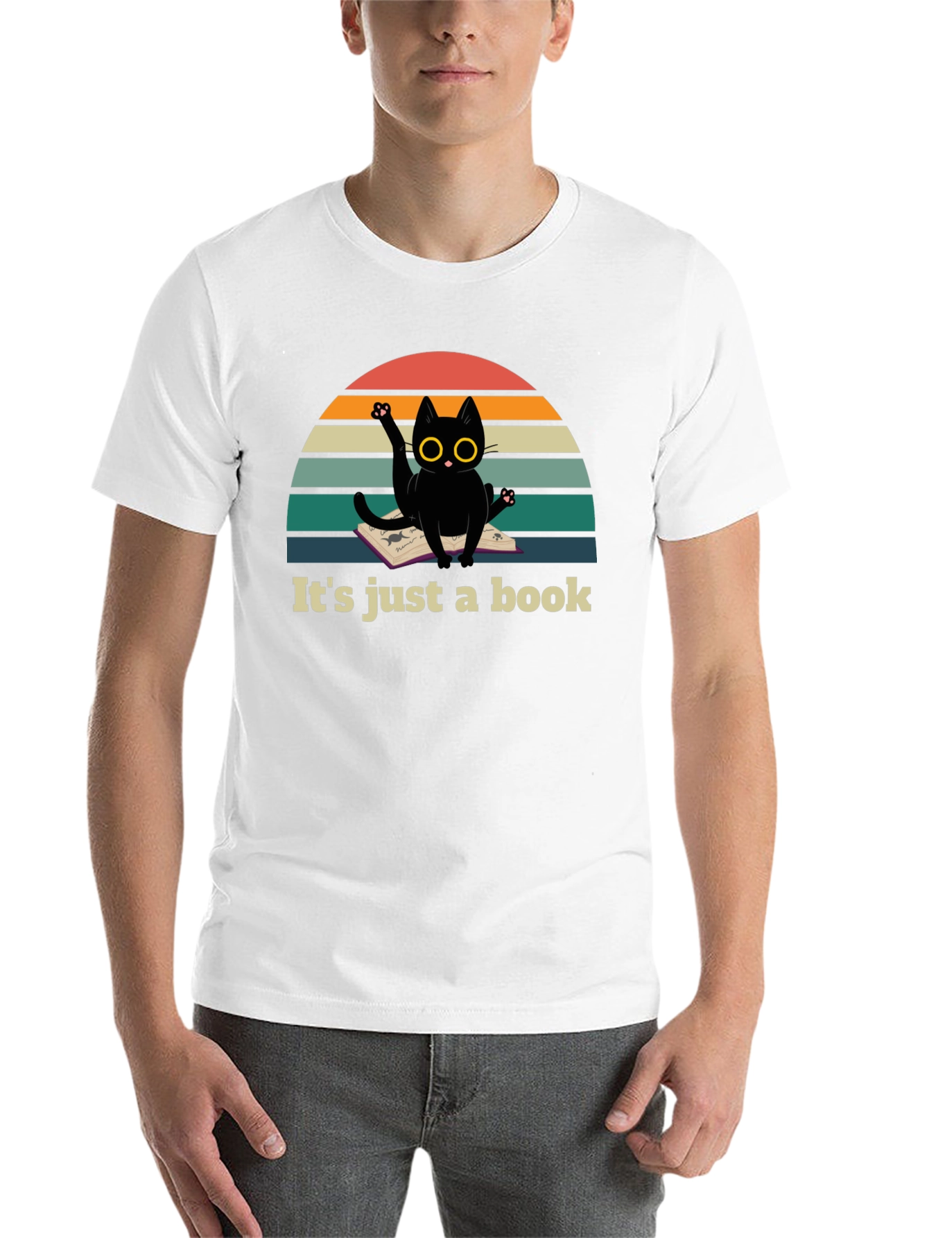 Black It's Just a Book Funny Cat T-Shirt view 14