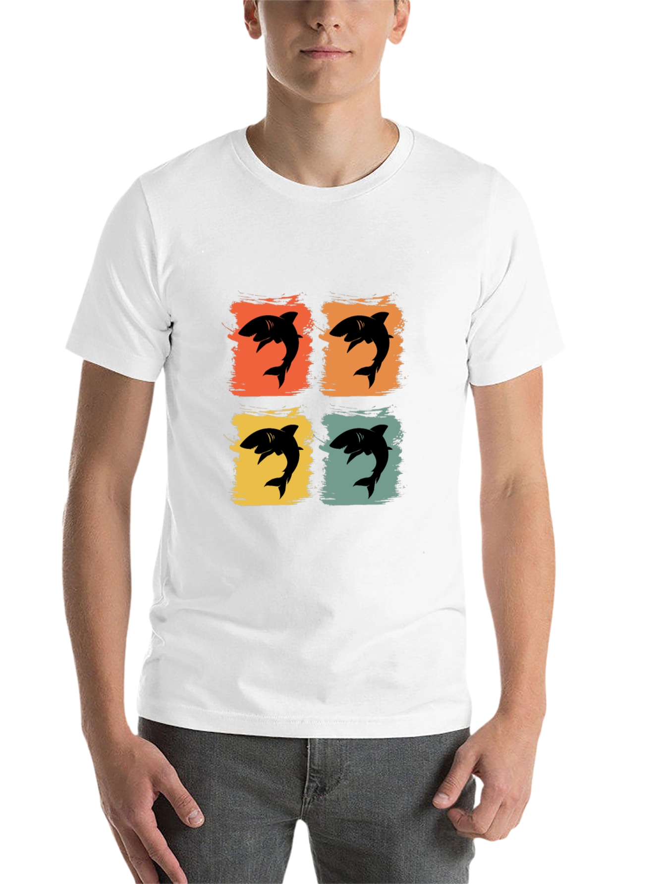 Black Retro Shark T-Shirt - Four Graphic Pop Art Design view 14