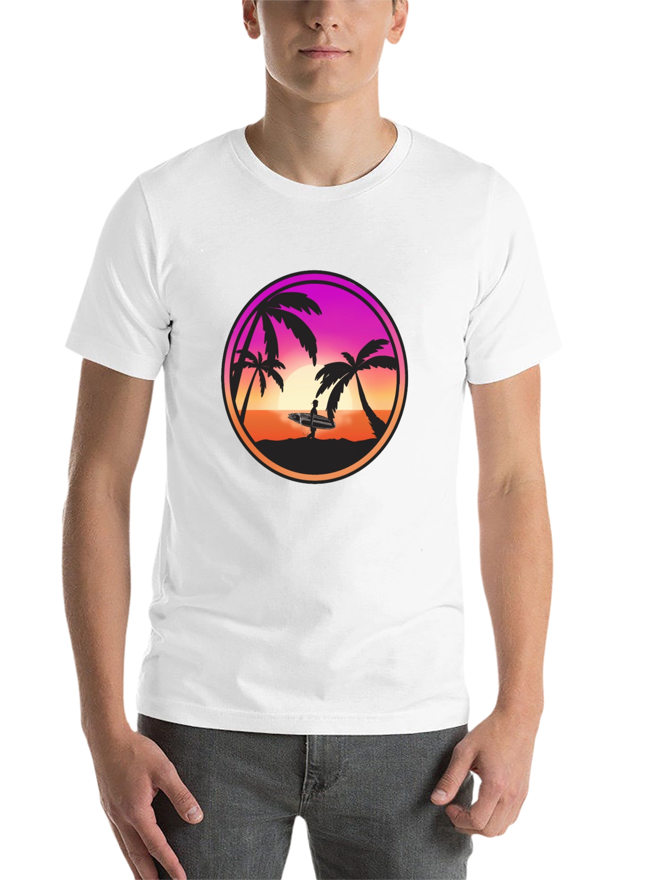 Black Sunset Surfer Graphic Tee - Black Cotton Blend view 14