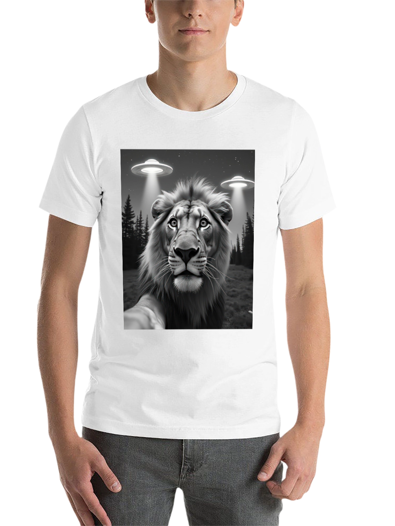 Black Lion Selfie UFO Abduction Graphic Tee view 14