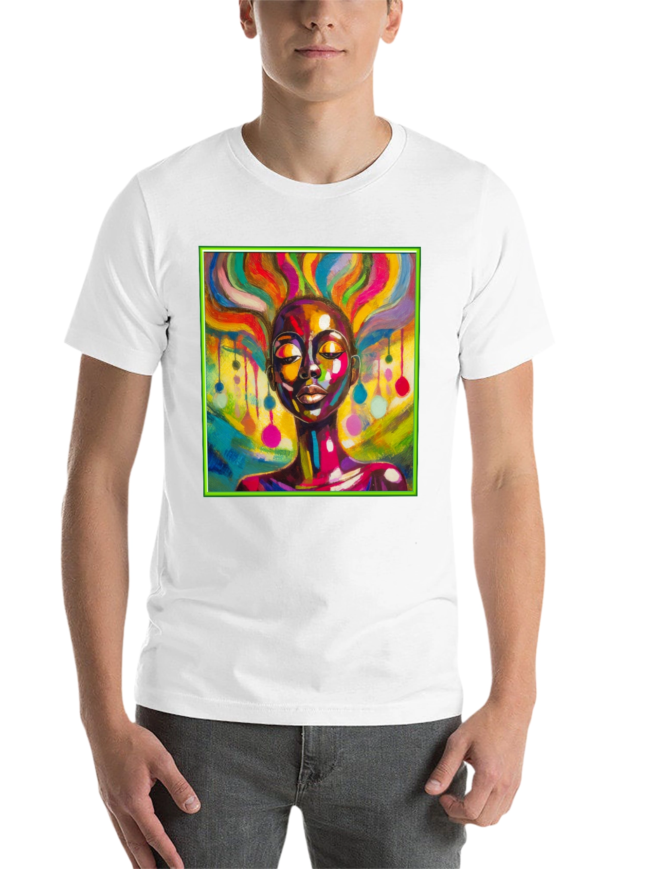 Black Vibrant Art T-Shirt: Colorful Woman Design view 14