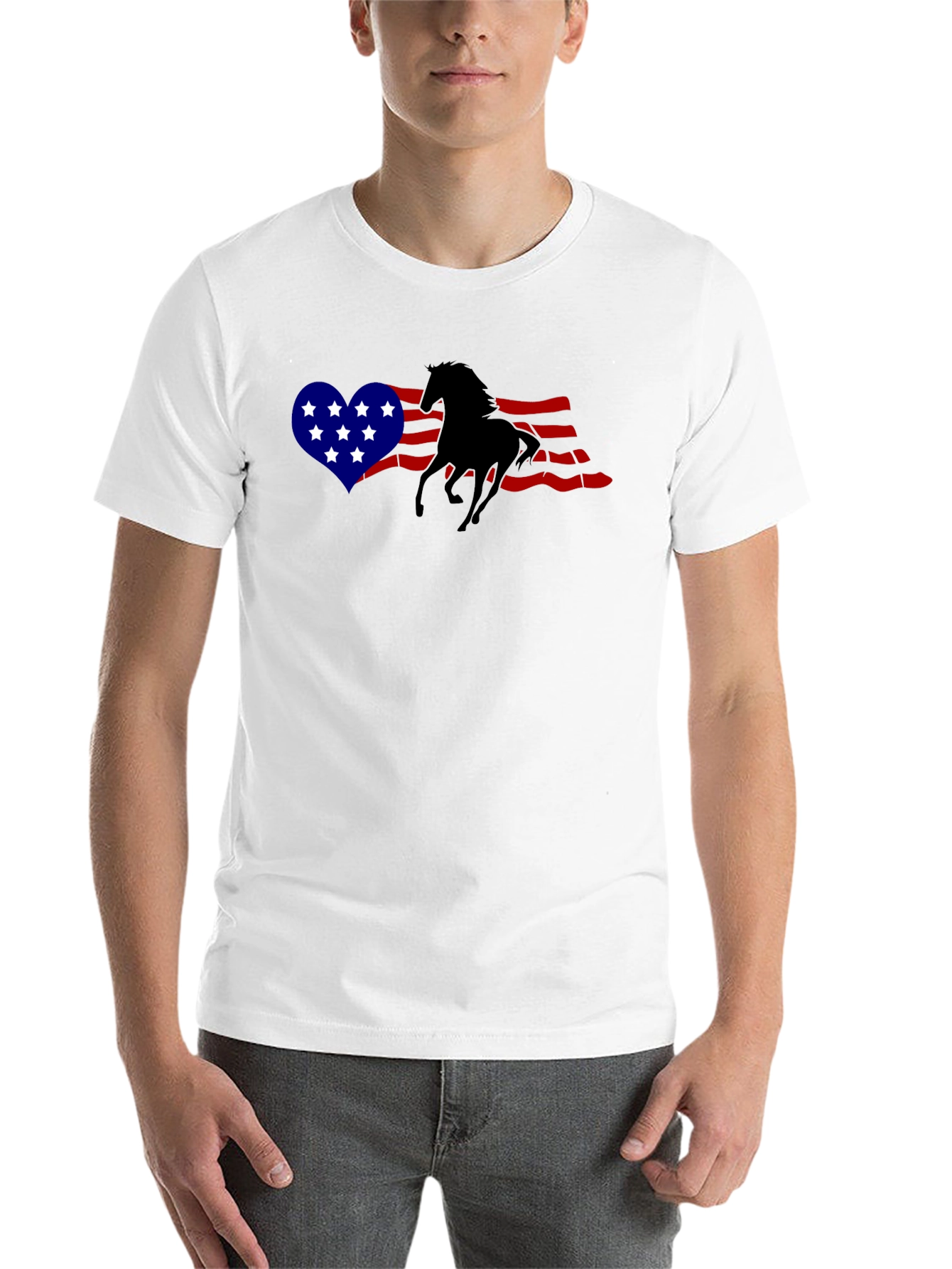 Black American Flag Horse Graphic T-Shirt view 14