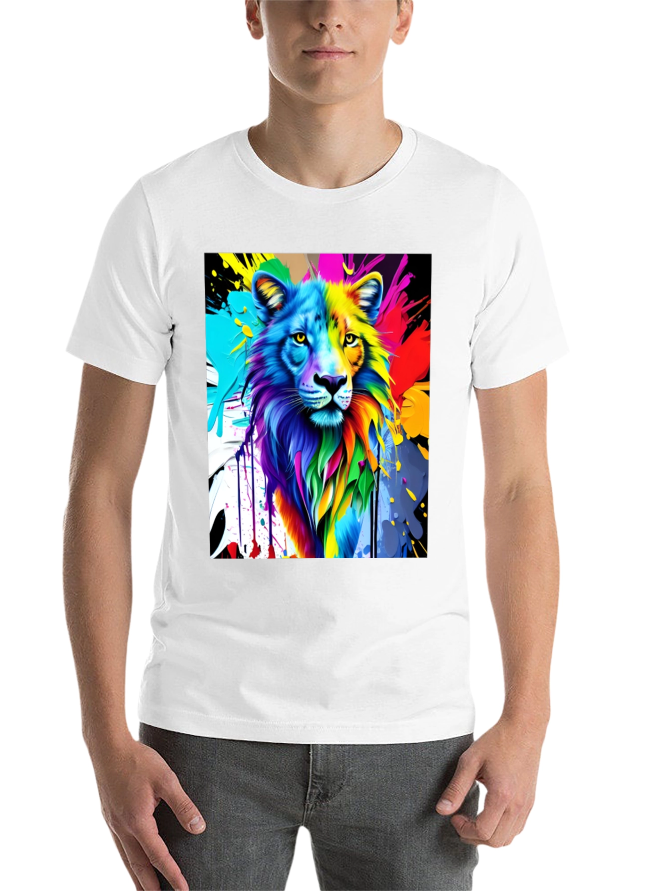 Black Colorful Lion Graphic Black T-Shirt view 14