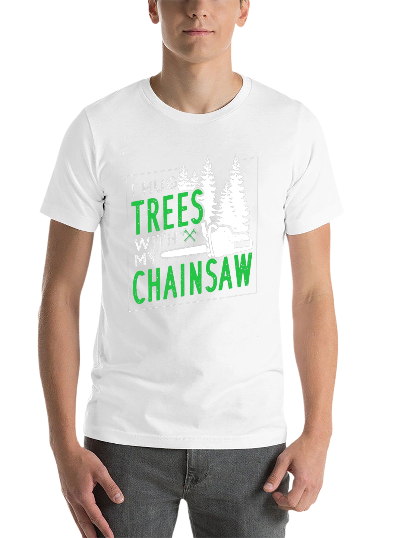 Black I Hug Trees With My Chainsaw Graphic Tee view 14