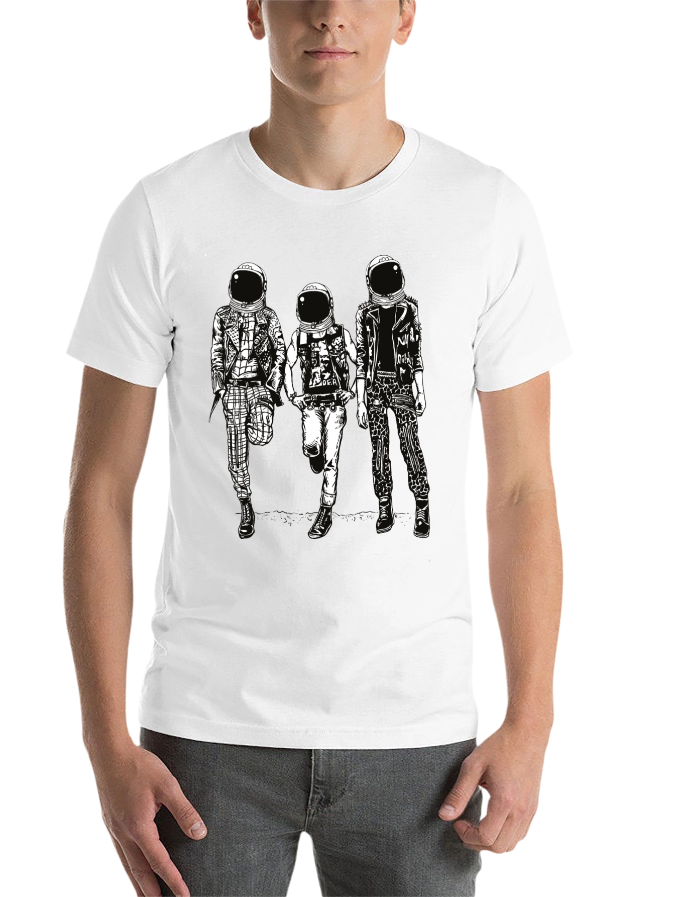 Black Astronaut Punk Band T-Shirt, Black Cotton view 14