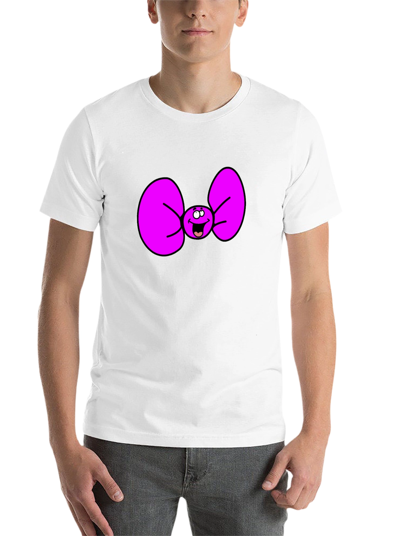 Black Funny Cartoon Bow Tie Graphic Tee view 14